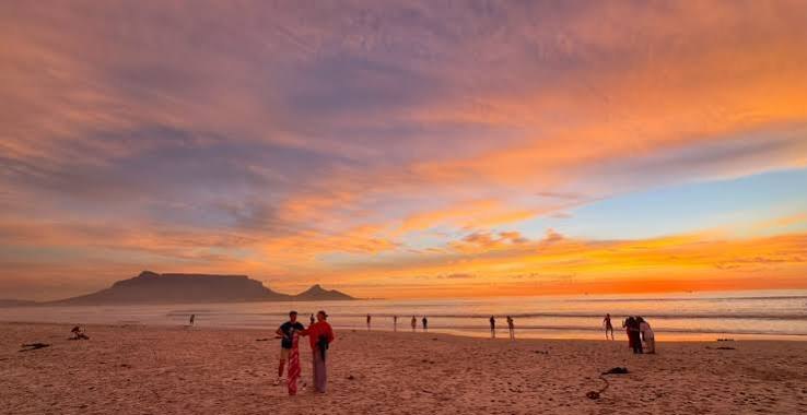 Sunset over Table Mountain from the beach